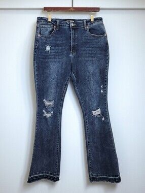 Fashion Nova Ripped Raw Hem Flare Leg Jeans Size 15 (Juniors)